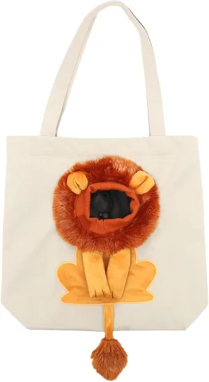 LOGOFUN Pet Canvas Shoulder Bag Cute Lion-Shaped Small Dog Carrier Portable Pet Canvas Carrying Bag for Small Dogs and Cats (Light Grey-Large)