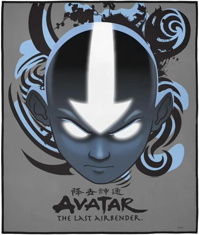 LOGOVISION Avatar The Last Airbender Picnic Outdoor Blanket, 50"x60" Airbender Blue and Black Kanji, Foldable Blanket for Picnic, Beach, Camping, Park, Tailgate