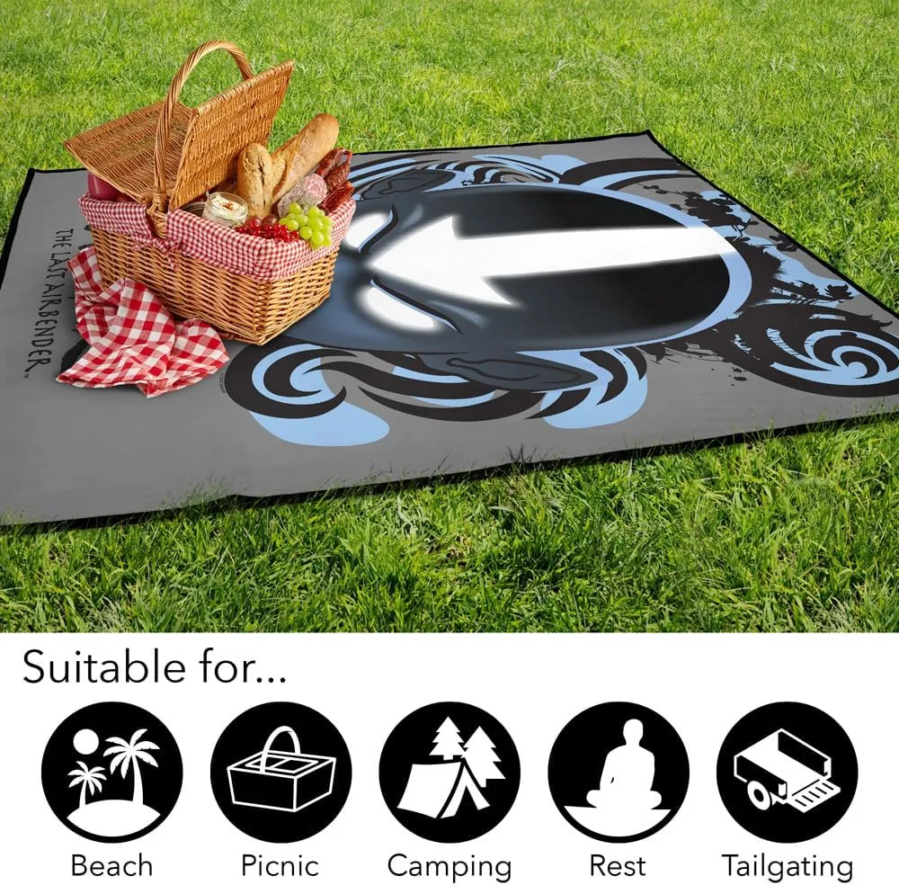 LOGOVISION Avatar The Last Airbender Picnic Outdoor Blanket, 50"x60" Airbender Blue and Black Kanji, Foldable Blanket for Picnic, Beach, Camping, Park, Tailgate