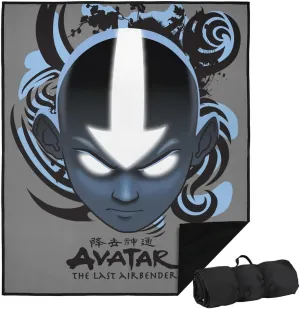 LOGOVISION Avatar The Last Airbender Picnic Outdoor Blanket, 50"x60" Airbender Blue and Black Kanji, Foldable Blanket for Picnic, Beach, Camping, Park, Tailgate