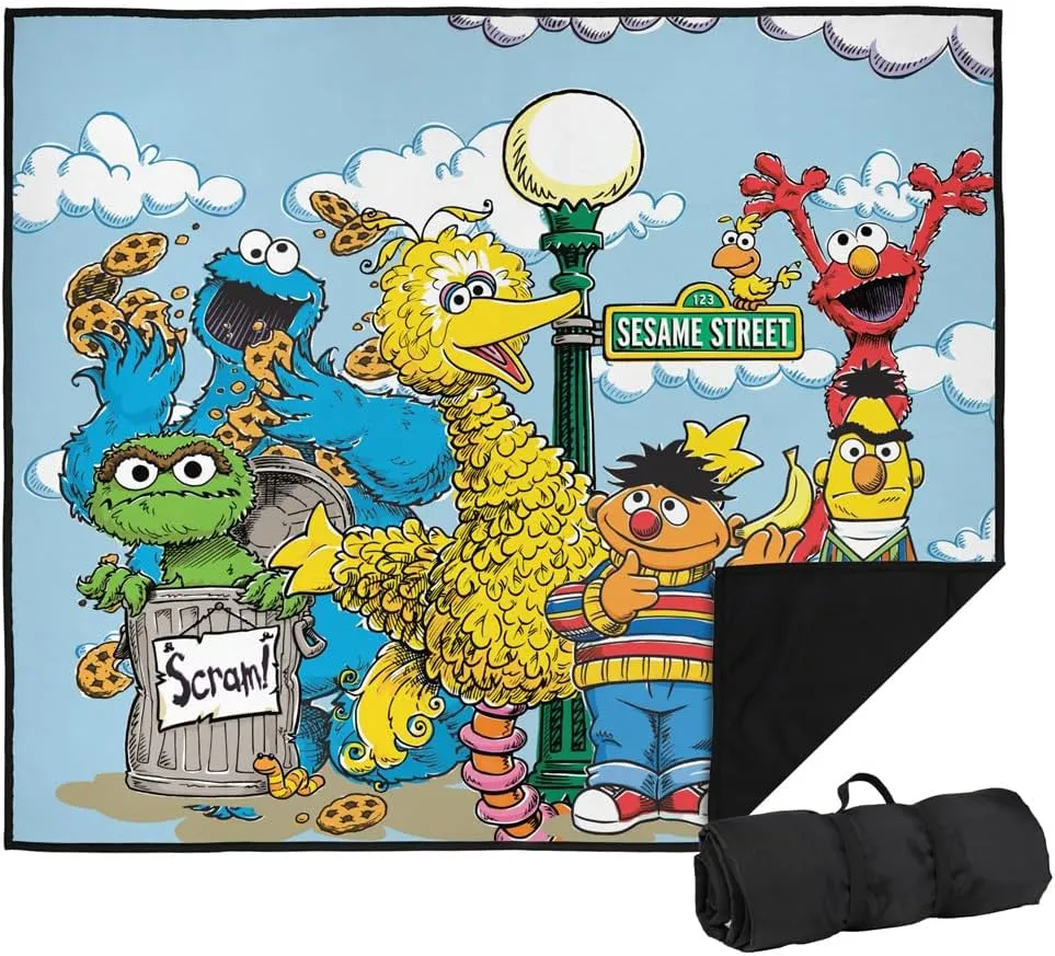 LOGOVISION Sesame Street Picnic Outdoor Blanket, 50"x60" Retro Gang, Foldable Blanket for Picnic, Beach, Camping, Park, Tailgate