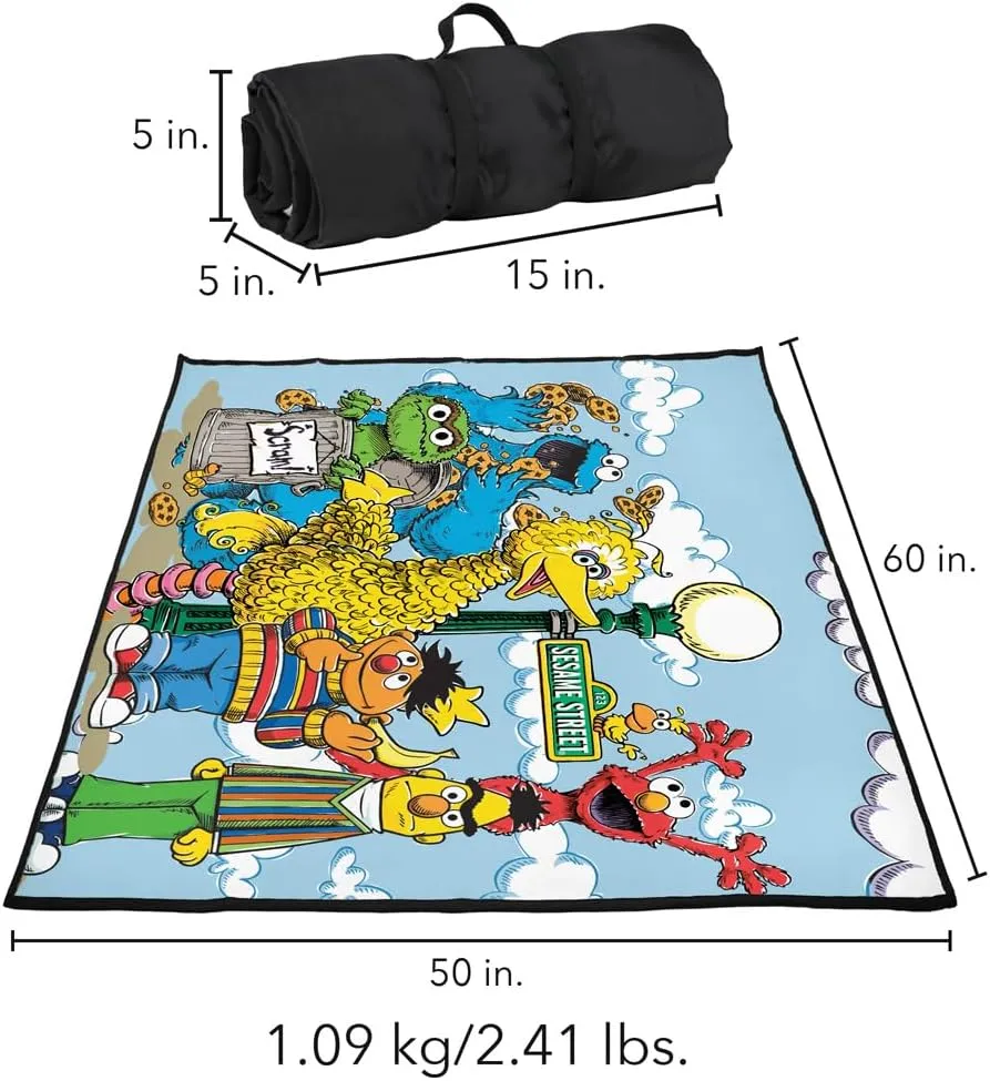 LOGOVISION Sesame Street Picnic Outdoor Blanket, 50"x60" Retro Gang, Foldable Blanket for Picnic, Beach, Camping, Park, Tailgate
