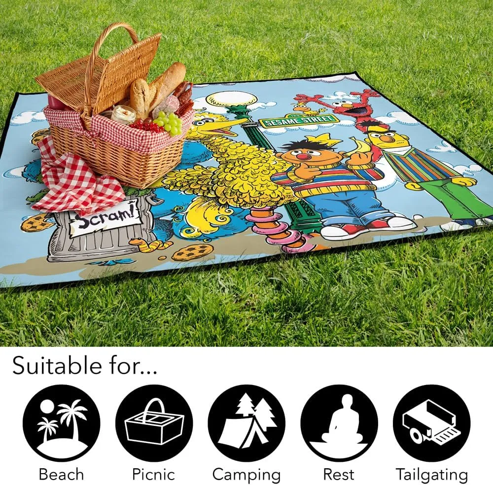 LOGOVISION Sesame Street Picnic Outdoor Blanket, 50"x60" Retro Gang, Foldable Blanket for Picnic, Beach, Camping, Park, Tailgate