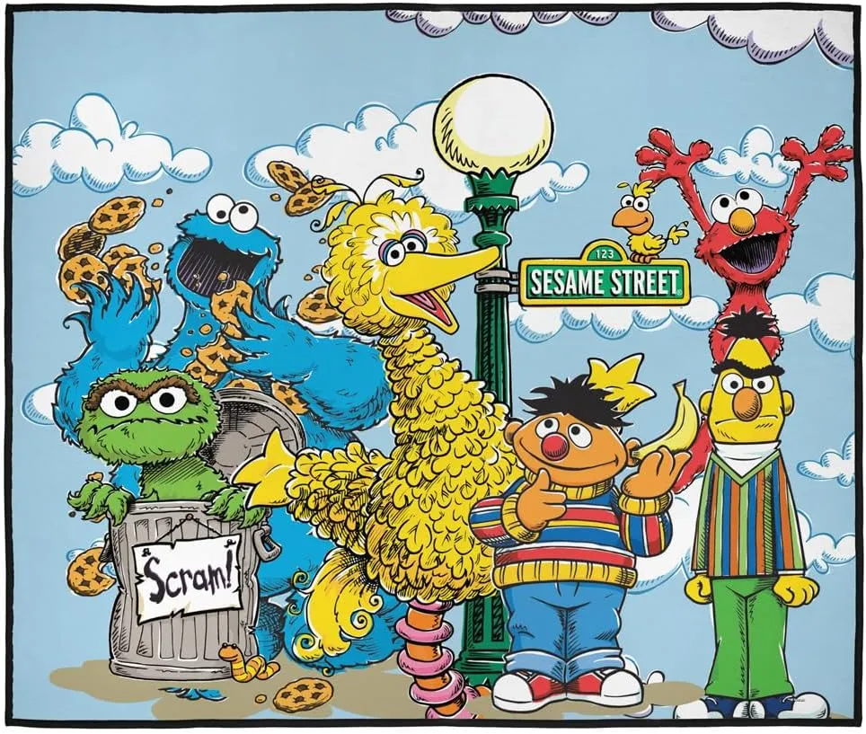 LOGOVISION Sesame Street Picnic Outdoor Blanket, 50"x60" Retro Gang, Foldable Blanket for Picnic, Beach, Camping, Park, Tailgate
