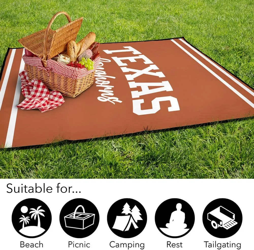 LOGOVISION University of Texas Picnic Outdoor Blanket, 50"x60" Longhorn Stripes, Foldable Blanket for Picnic, Beach, Camping, Park, Tailgate