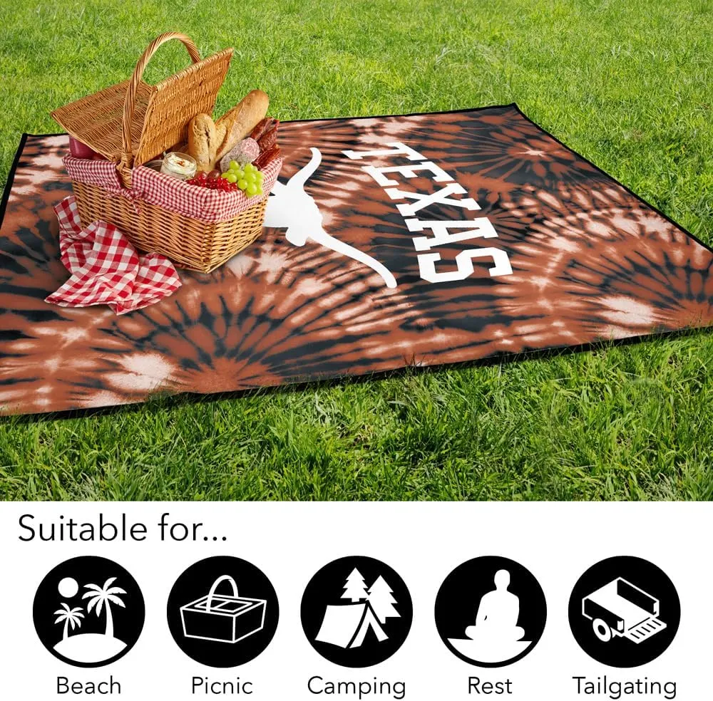 LOGOVISION University of Texas Picnic Outdoor Blanket, 50"x60" Tie-Dye, Foldable Blanket for Picnic, Beach, Camping, Park, Tailgate