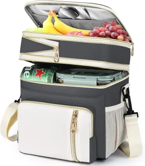 LOKASS Expandable Lunch Box for Women Men | Adult Lunchbag Cooler Tote Bag with Adjustable Shoulder Strap | Insulated Reusable Womens Lunch Bags for Work Camping Beach | 16L, Grey-Polyeste