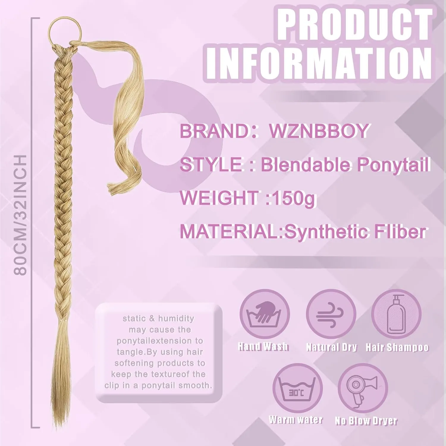 Long Braided Ponytail Extensions with Elastic Hair Tie Straight Wrap with Braid Pony Tails Pieces Natural Soft Synthetic Ponytail Extensions for Women（Medium Blonde）