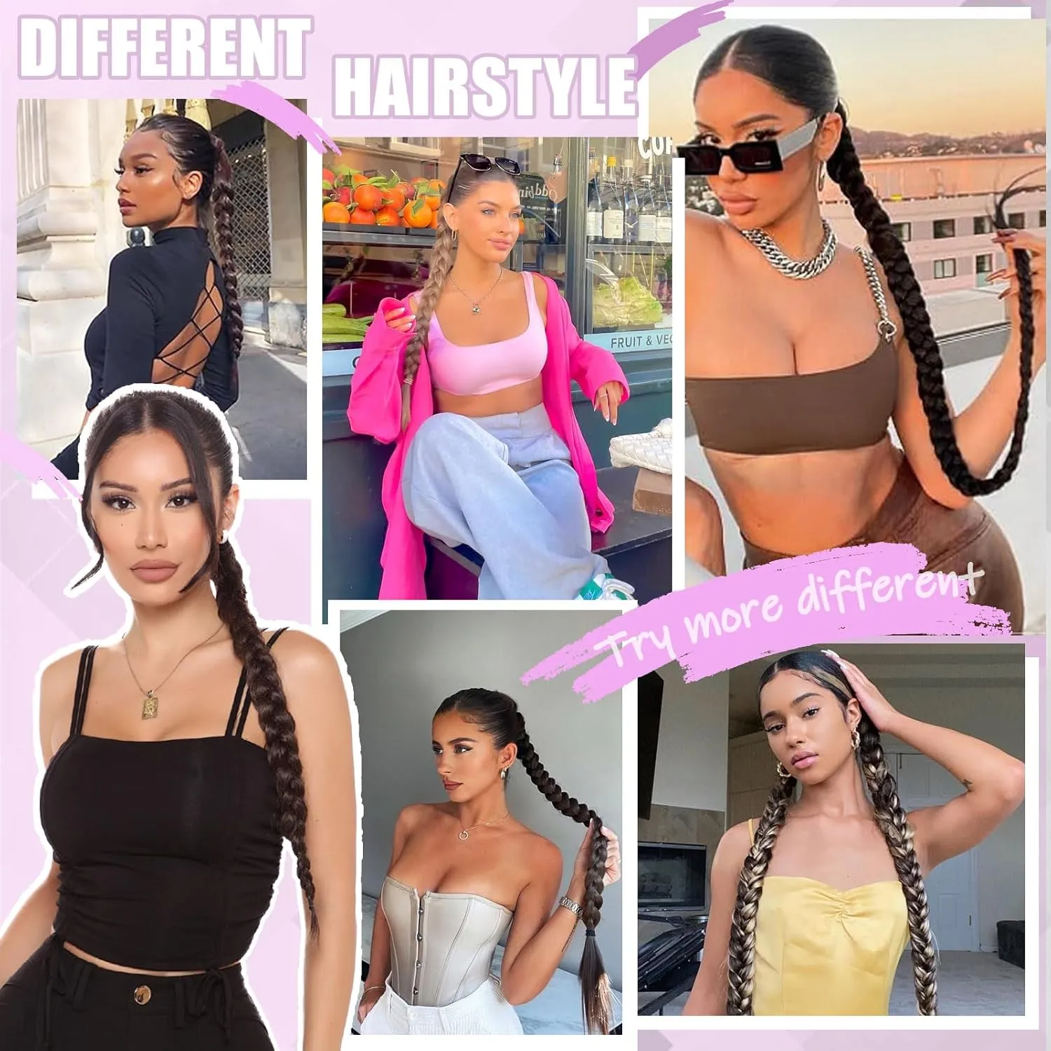Long Braided Ponytail Extensions with Elastic Hair Tie Straight Wrap with Braid Pony Tails Pieces Natural Soft Synthetic Ponytail Extensions for Women（Medium Blonde）