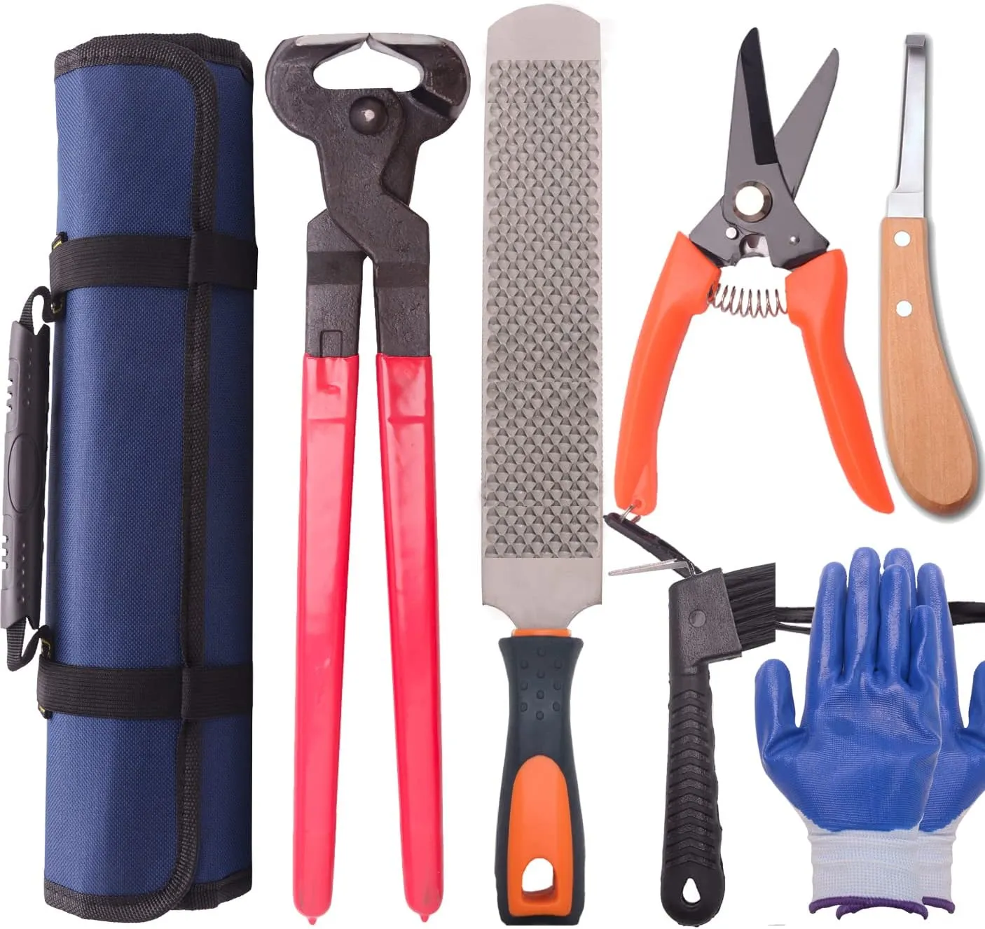 Long River Horse Farrier Hoof Tool Kit（7 Piece） with Carry Bag Horse Equine Metal Shears Farriers Hoof Nipper Cutter Handle Knife Stable Supplies Professional Hoof Trimming Tools