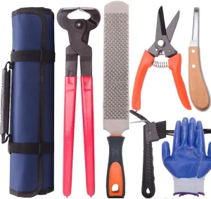 Long River Horse Farrier Hoof Tool Kit（7 Piece） with Carry Bag Horse Equine Metal Shears Farriers Hoof Nipper Cutter Handle Knife Stable Supplies Professional Hoof Trimming Tools
