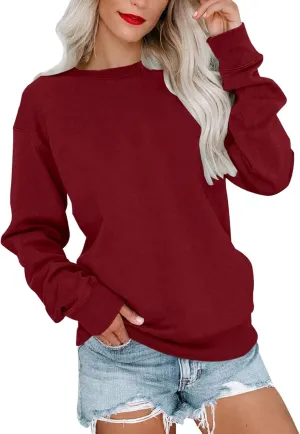 Long Sleeve Shirts for Women Oversized Crewneck Sweatshirt Casual Solid Color Pullover Blouse Loose Spring Tops 2024