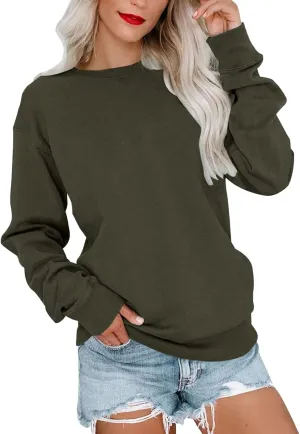 Long Sleeve Shirts for Women Oversized Crewneck Sweatshirt Casual Solid Color Pullover Blouse Loose Spring Tops 2024