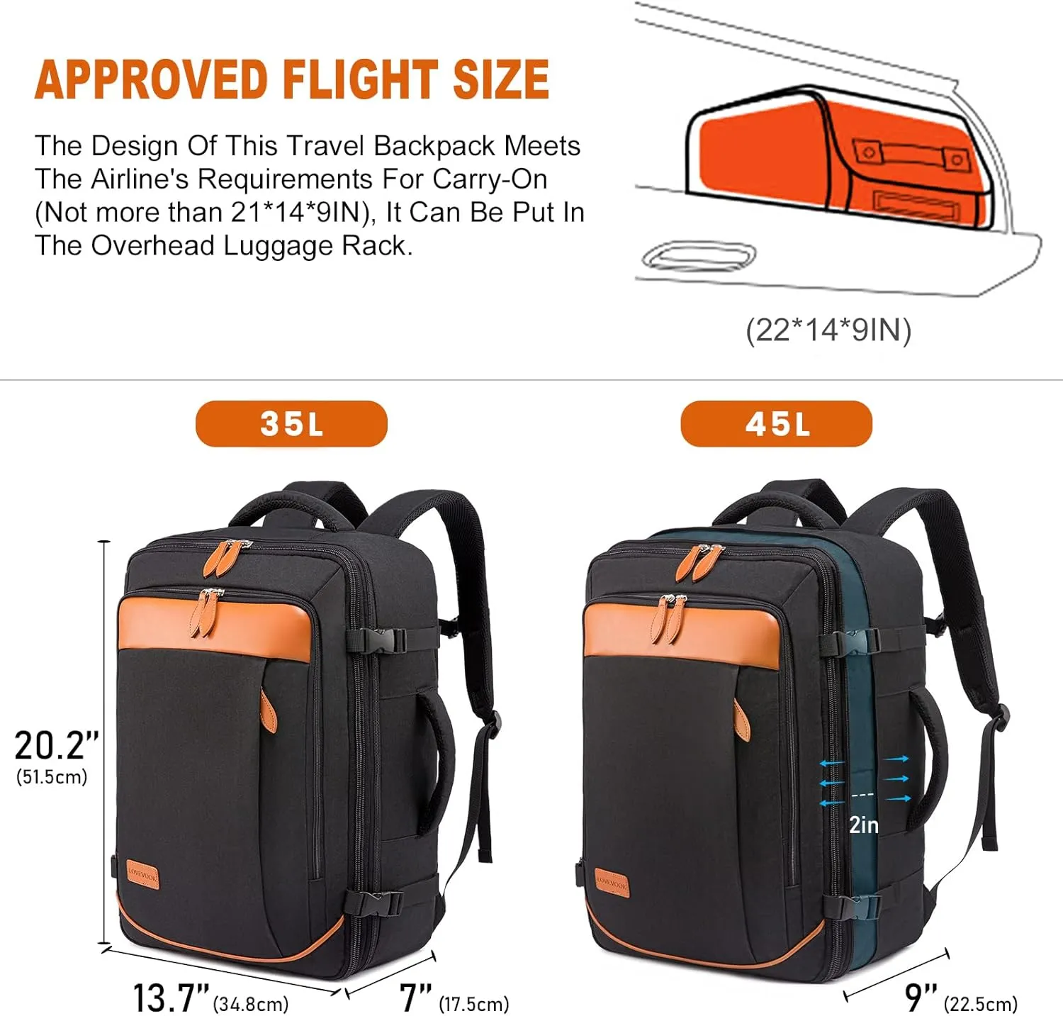 LOVEVOOK Carry on Backpack, 45L Large Travel Backpack for Women Men Airline Approved, Expandable Large Suitcase Backpacks With 4 Packing Cubes, Aer Travel Pack 3, Water Resistant Weekender Bag