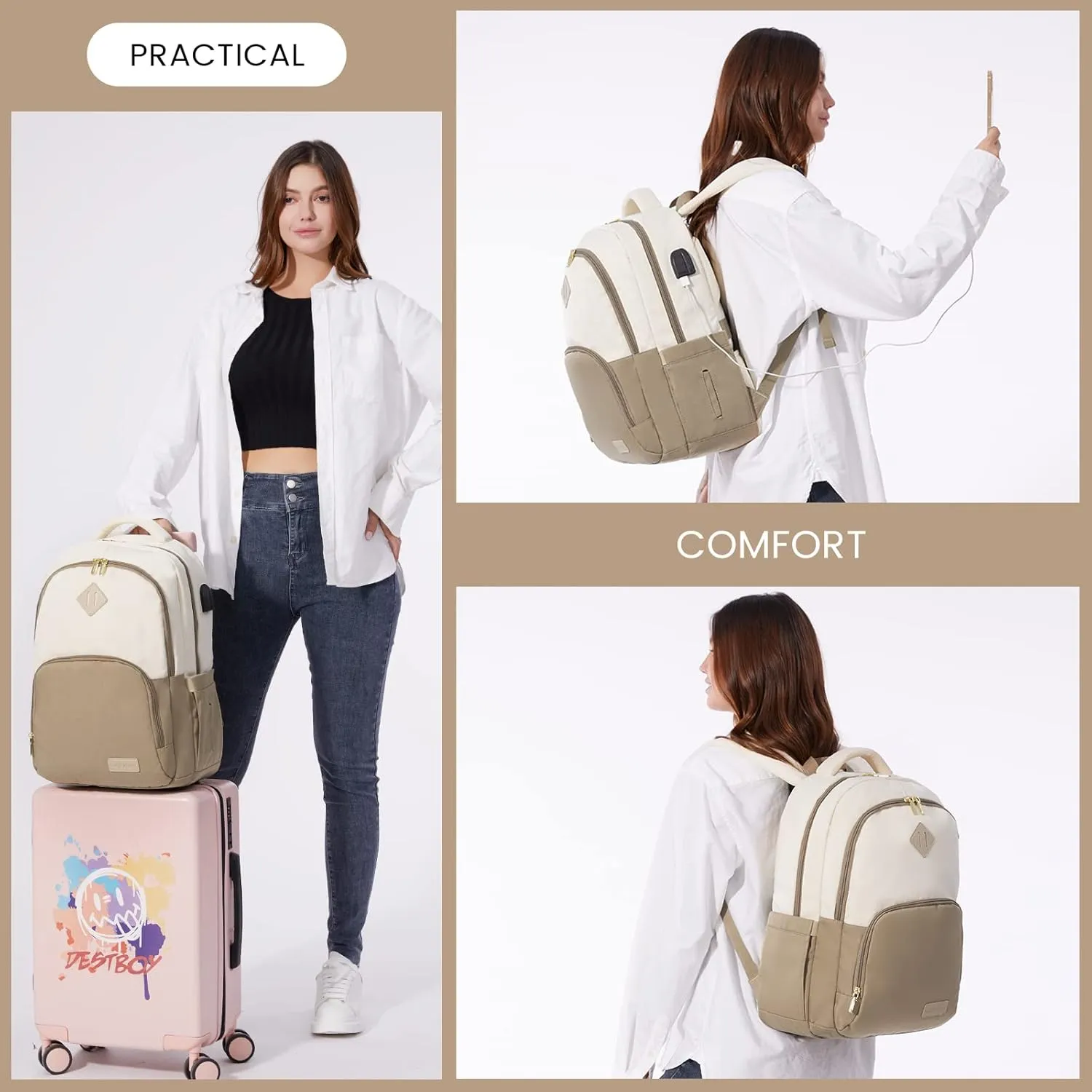LOVEVOOK Laptop Backpack for Women Men, 17" Laptop Daypack for College Work Travel, Water Resistant Classic Backpacks with USB Port