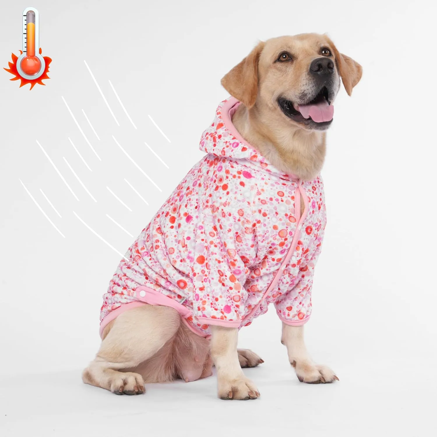 LovinPet Large Dogs Hoodies Girl, Premium Fit Flannel Warm Dog Pajamas, Update Skin-Friendly Fabric Mindful Small Dots Light Pink Prints Dog Clothing for Autumn Winter Using, 2XL