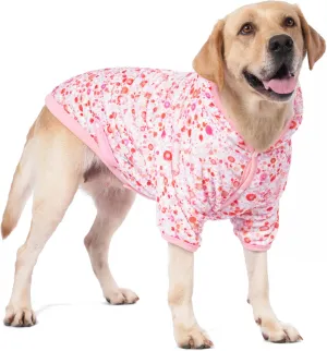 LovinPet Large Dogs Hoodies Girl, Premium Fit Flannel Warm Dog Pajamas, Update Skin-Friendly Fabric Mindful Small Dots Light Pink Prints Dog Clothing for Autumn Winter Using, 2XL