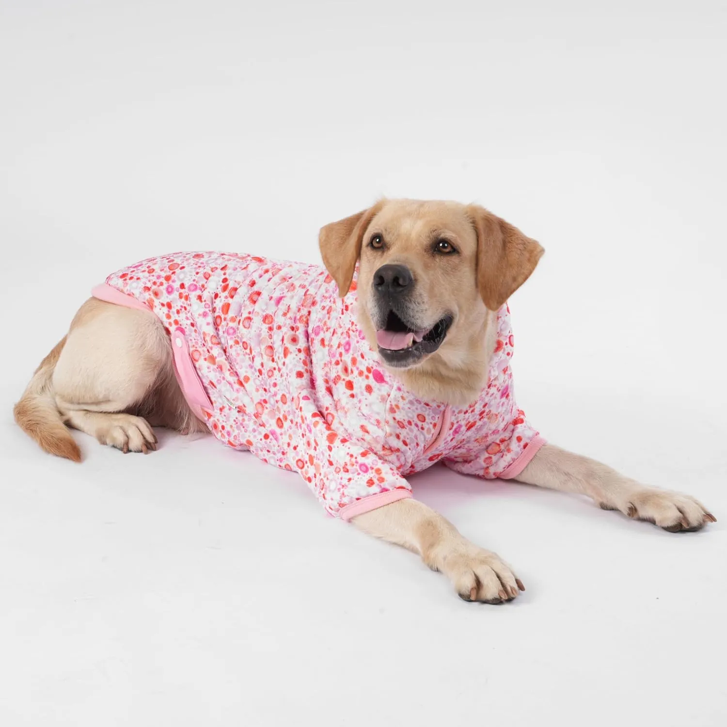 LovinPet Large Dogs Hoodies Girl, Premium Fit Flannel Warm Dog Pajamas, Update Skin-Friendly Fabric Mindful Small Dots Light Pink Prints Dog Clothing for Autumn Winter Using, 2XL