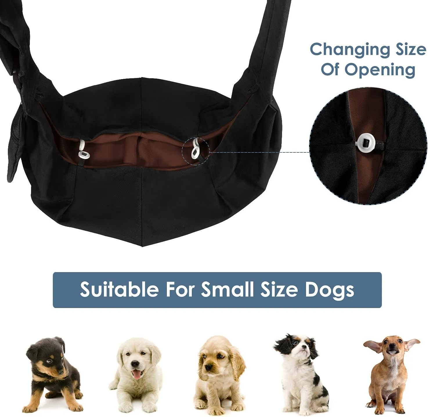 Lukovee Pet Sling, Hand Free Dog Sling Carrier Adjustable Padded Strap Tote Bag Breathable Cotton Shoulder Bag Front Pocket Safety Belt Carrying Small Dog Cat Puppy Machine Washable (Black, L)