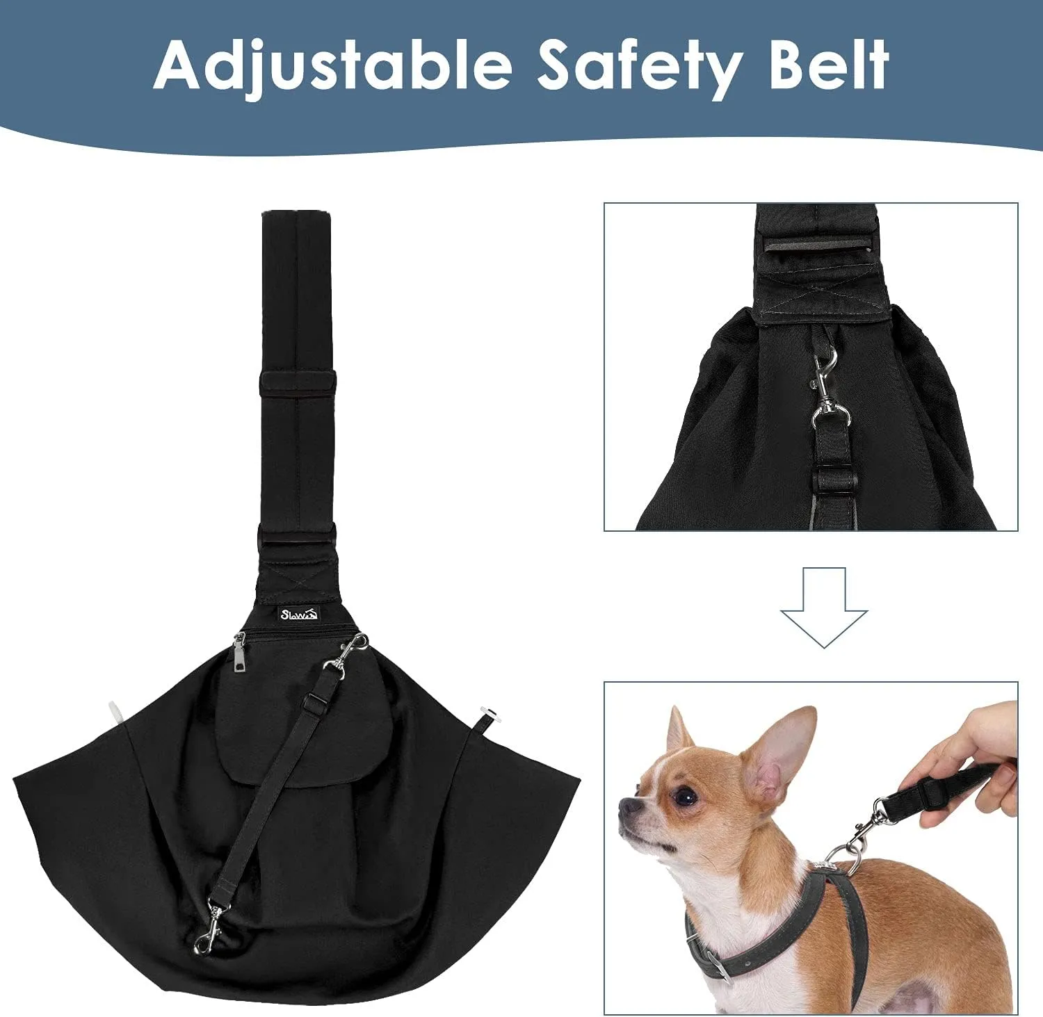 Lukovee Pet Sling, Hand Free Dog Sling Carrier Adjustable Padded Strap Tote Bag Breathable Cotton Shoulder Bag Front Pocket Safety Belt Carrying Small Dog Cat Puppy Machine Washable (Black, L)