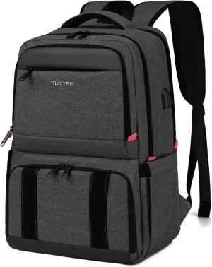 Lunch Backpack, 17.3 Inch Large Lunch Backpack Insulated Cooler Bag Travel Laptop Backpack with USB Port for Men Women, RFID Blocking for Work Picnics Black