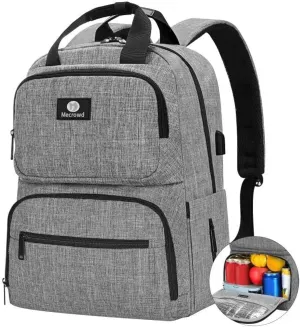 Lunch Backpack for Women Men, Insulated Cooler Lunch Box Backpacks Fit Up 15.6 inch Laptop with USB Port, Water Resistant Leak-proof Lunch Bag College Bookbag (Grey)