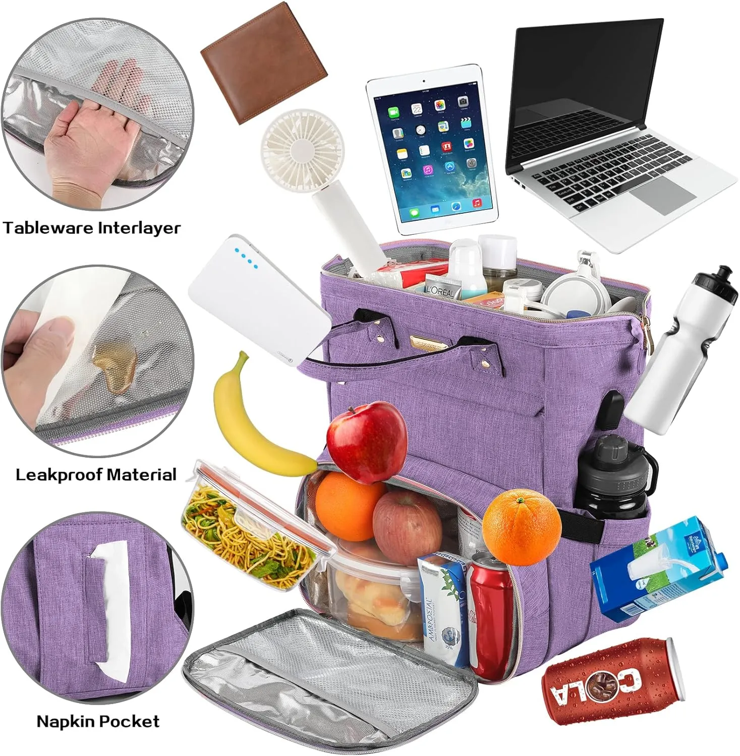 Lunch Bag Backpack, Insulated Cooler Backpack Lunch Box Laptop Backpack with USB Port for Women Men