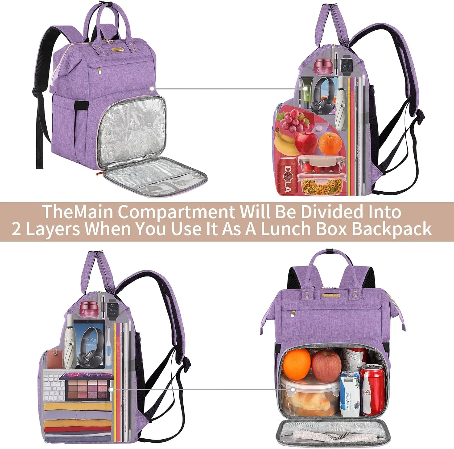 Lunch Bag Backpack, Insulated Cooler Backpack Lunch Box Laptop Backpack with USB Port for Women Men