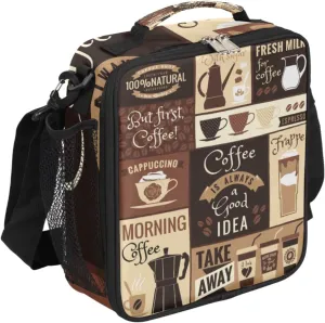 Lunch Bag Coffee Topics Cafe Design,Lunch Box Insulated Neoprene Zip for Adult Kids Men Lady Outdoor School Bag Picnic Camping Travel