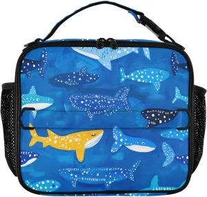 Lunch Bag for Women Men Insulated Lunch Box Cute Lunch Tote Bag Cooler Bag with Adjustable Shoulder Strap Mens Lunchbox for Work Travel Picnic Whale Sharks Naive Art