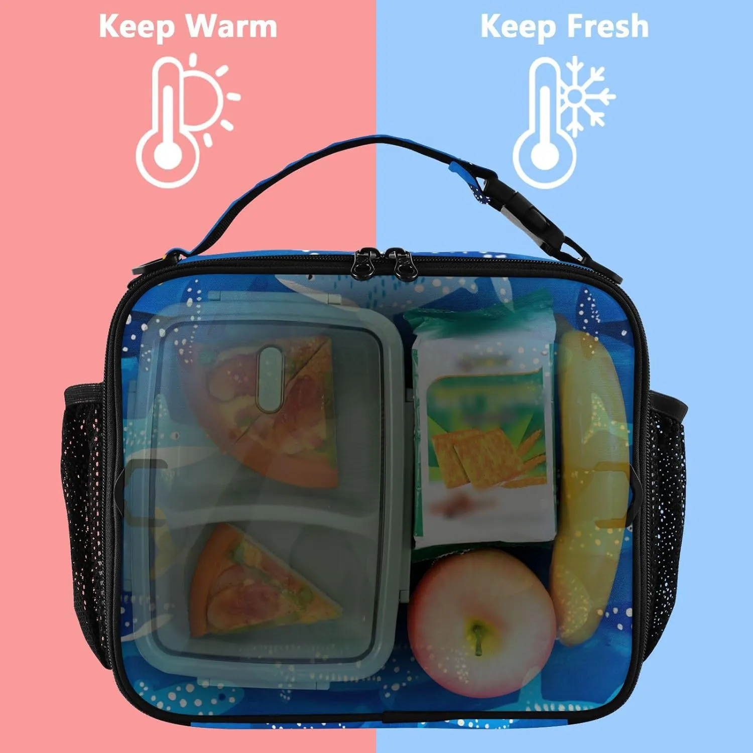 Lunch Bag for Women Men Insulated Lunch Box Cute Lunch Tote Bag Cooler Bag with Adjustable Shoulder Strap Mens Lunchbox for Work Travel Picnic Whale Sharks Naive Art