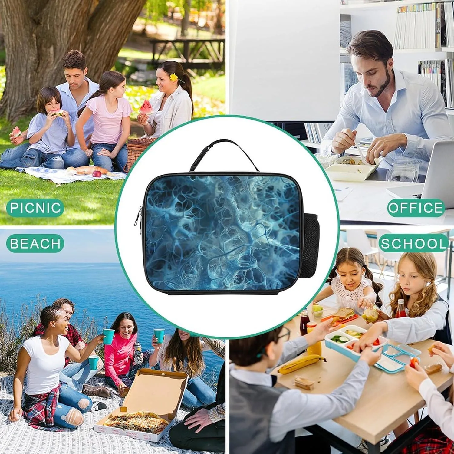 Lunch Bag for Women Men Lunch Box Reusable Blue Neuron Picture Lunch Tote Bag Insulated Cooler Bag
