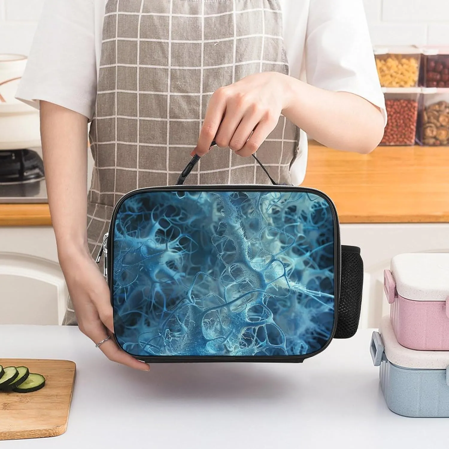 Lunch Bag for Women Men Lunch Box Reusable Blue Neuron Picture Lunch Tote Bag Insulated Cooler Bag