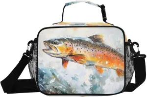 Lunch Box Trout Jump Closeup for Men Women Insulated Lunch Bag for Travel, Work, Picnic, Reusable Cooler Tote Bag with Adjustable Shoulder Strap