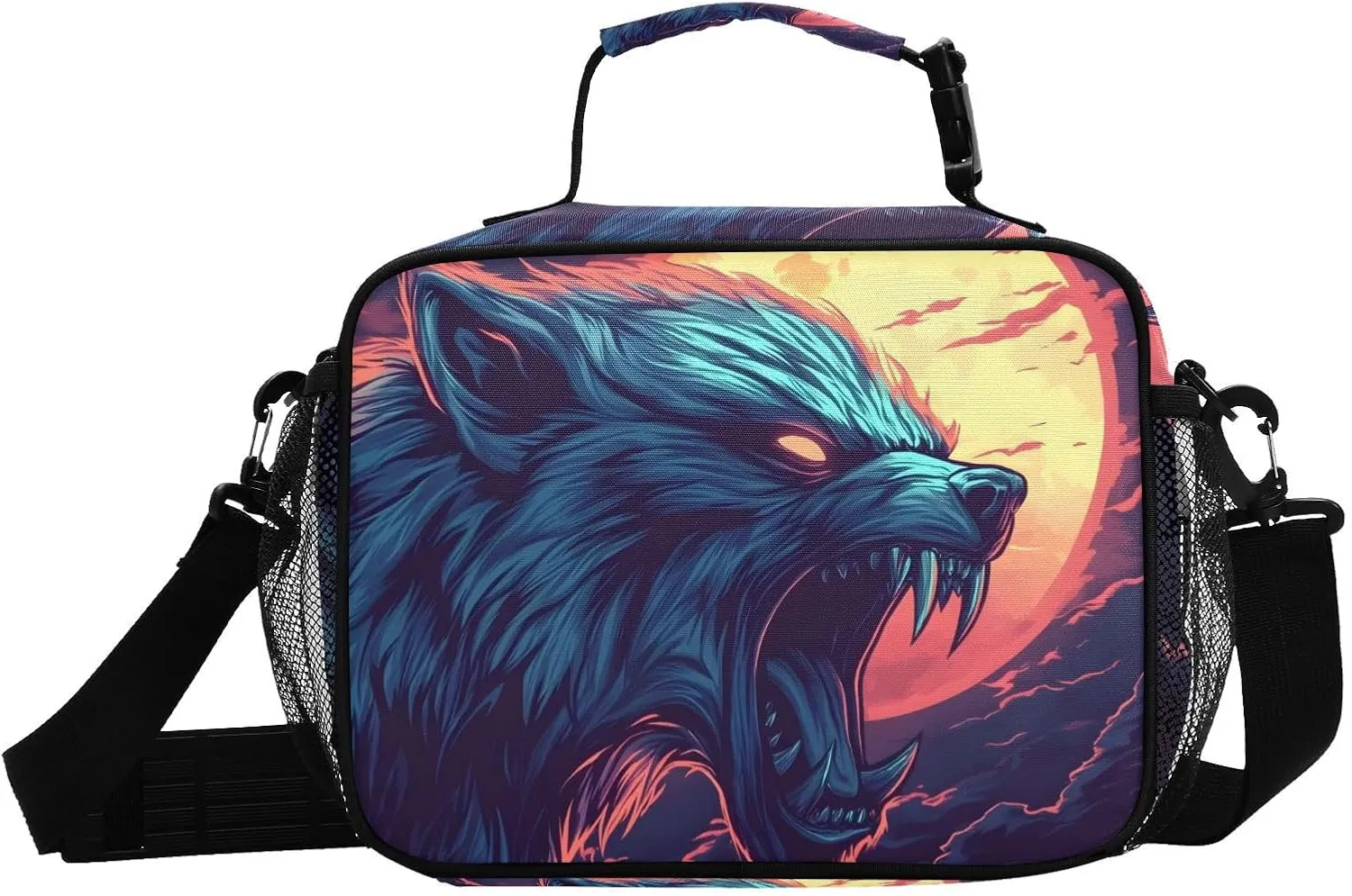 Lunch Box Werewolf Roar Moon for Men Women Insulated Lunch Bag for Travel, Work, Picnic, Reusable Cooler Tote Bag with Adjustable Shoulder Strap