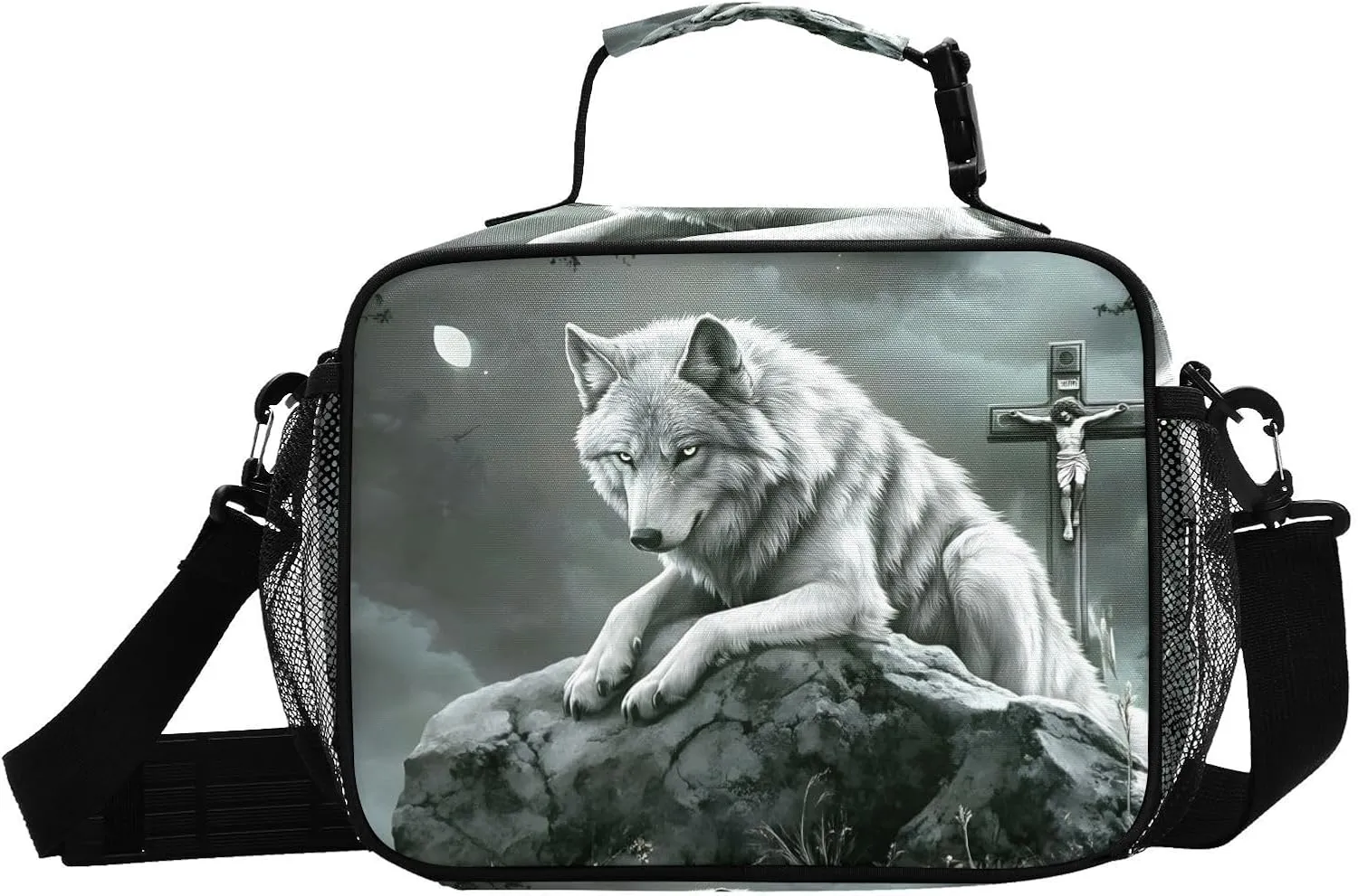 Lunch Boxes Wolf Cross Rocky for Women Men Insulated Lunch Bag for Work, Picnic, Funny Cute Anime Cooler Tote Bag with Adjustable Shoulder Strap