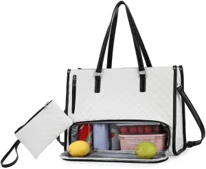 Lunch Tote Bag for Women,2 in 1 Bags Combo,Tote Work Bags with Insulated Lunch Compartment,15.6 Inch Large Capacity Laptop Bag Computer Handbag