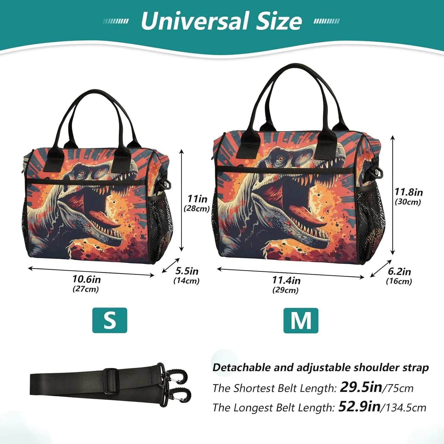 Lunch Tote Bags for Men lunch Box Lunch Cooler Bag Large Work T-rex Roar Leakproof Office Picnic Travel Lunch Bag M