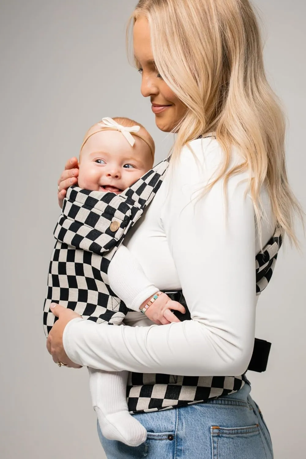 Mabē Monarch Ergonomic Baby Carrier - Premium Cotton Soft Structured Infant Carrier with Hip Healthy Design, 3 Carry Positions for Newborn to Toddler (7-35lbs), Lightweight & Breathable (Ebony Check)