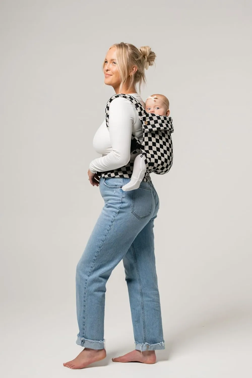 Mabē Monarch Ergonomic Baby Carrier - Premium Cotton Soft Structured Infant Carrier with Hip Healthy Design, 3 Carry Positions for Newborn to Toddler (7-35lbs), Lightweight & Breathable (Ebony Check)
