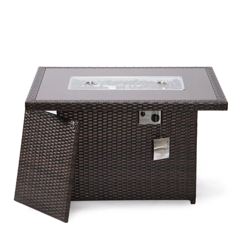 Mace Wicker Patio Modern Propane Fire Pit Table - LeisureMod