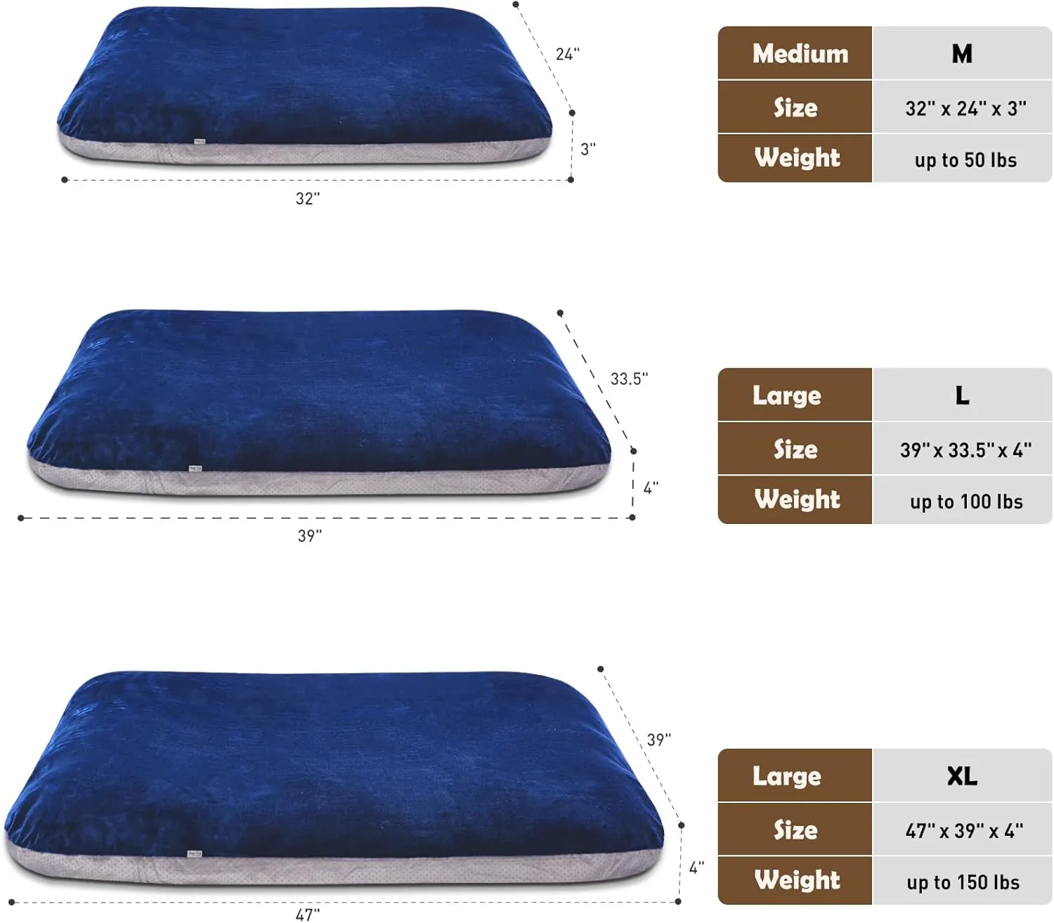Magic Dog Super Soft Extra Large Dog Bed Jumbo Pet Beds Orthopedic 47 Inch Washable Anti Slip Dog Sleeping Mattress with Removable Cover, Blue XL