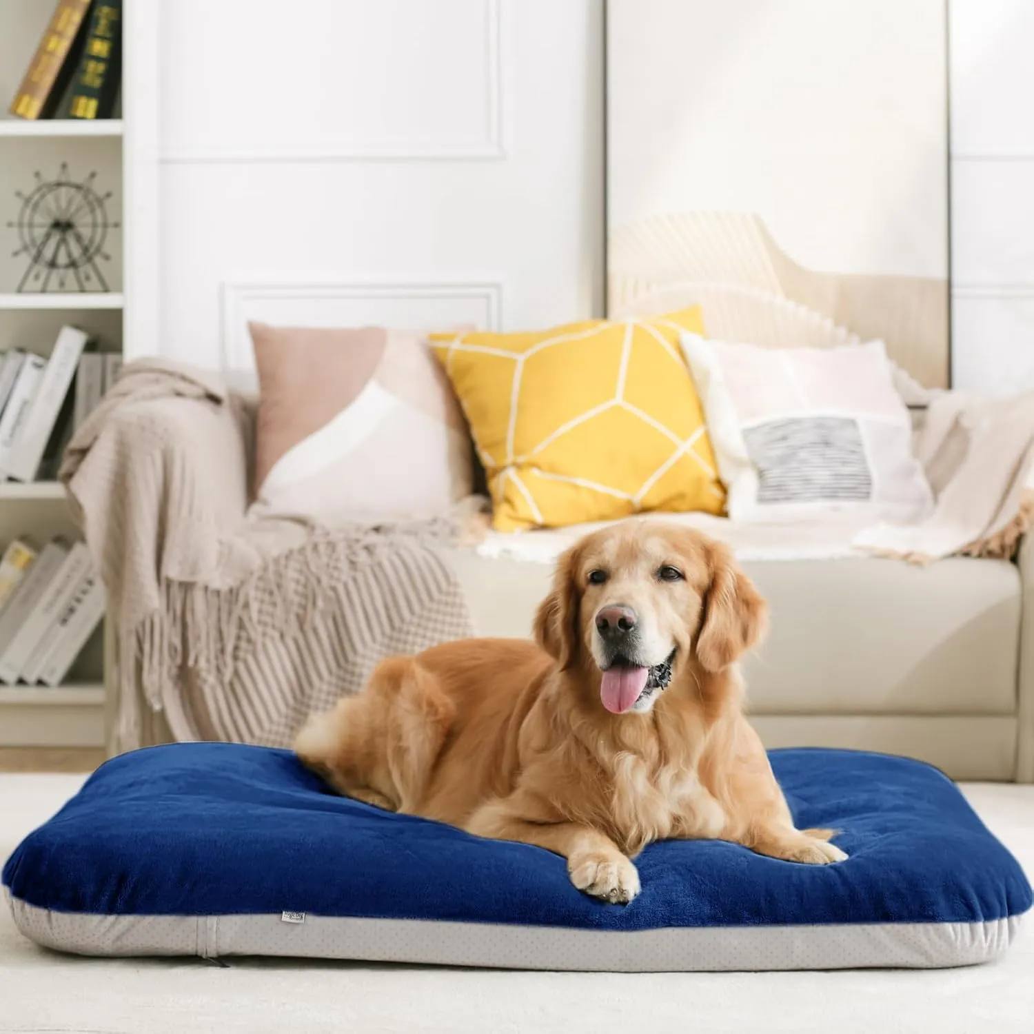 Magic Dog Super Soft Extra Large Dog Bed Jumbo Pet Beds Orthopedic 47 Inch Washable Anti Slip Dog Sleeping Mattress with Removable Cover, Blue XL