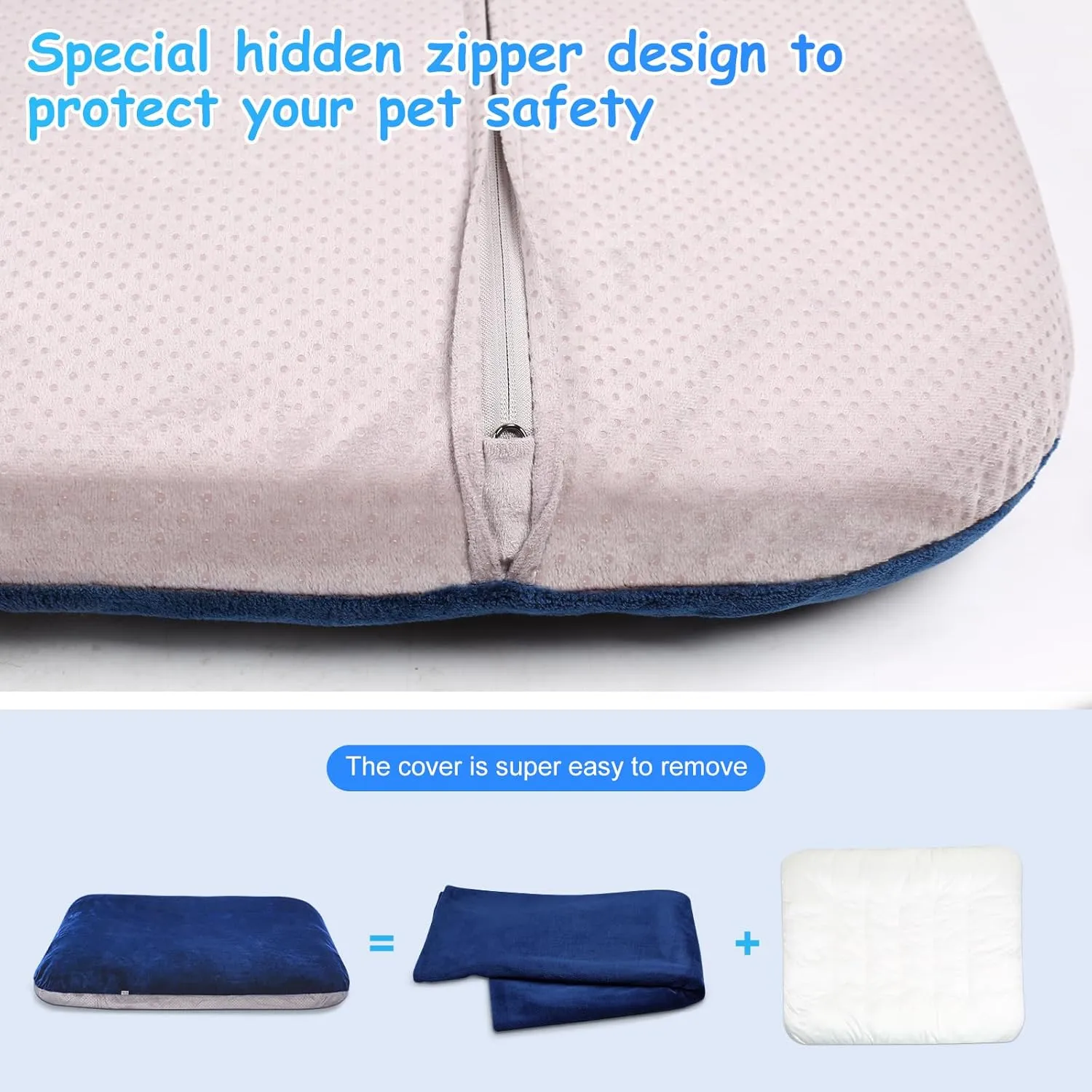 Magic Dog Super Soft Extra Large Dog Bed Jumbo Pet Beds Orthopedic 47 Inch Washable Anti Slip Dog Sleeping Mattress with Removable Cover, Blue XL
