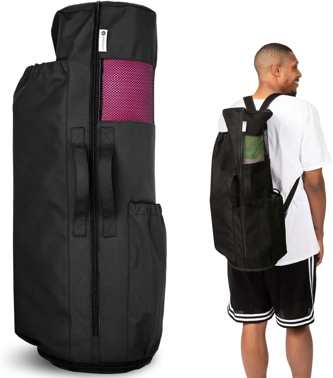 MAGNILAY Yoga Mat Bag - for Women and Men, Yoga Bag with Pockets and Adjustable Strap, Yoga Mat Carrier, Fits Mats Blocks and Yoga Accessories for Workouts, (32”L x 9” Diameter)