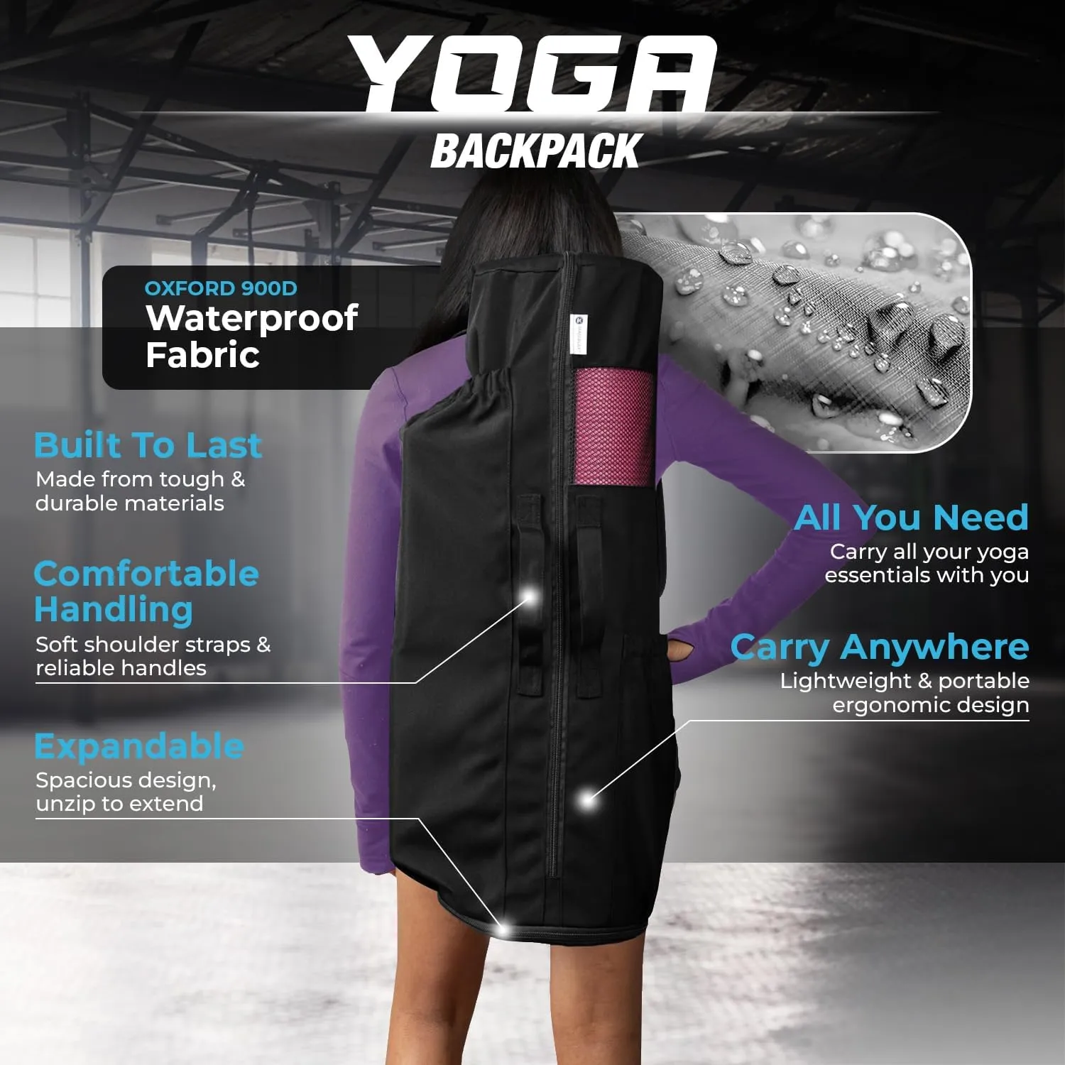 MAGNILAY Yoga Mat Bag - for Women and Men, Yoga Bag with Pockets and Adjustable Strap, Yoga Mat Carrier, Fits Mats Blocks and Yoga Accessories for Workouts, (32”L x 9” Diameter)