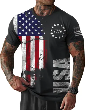 Mainfini Men's 4th of July T-Shirt American Flag 1776 Short Sleeve Tshirt (S-3XL)