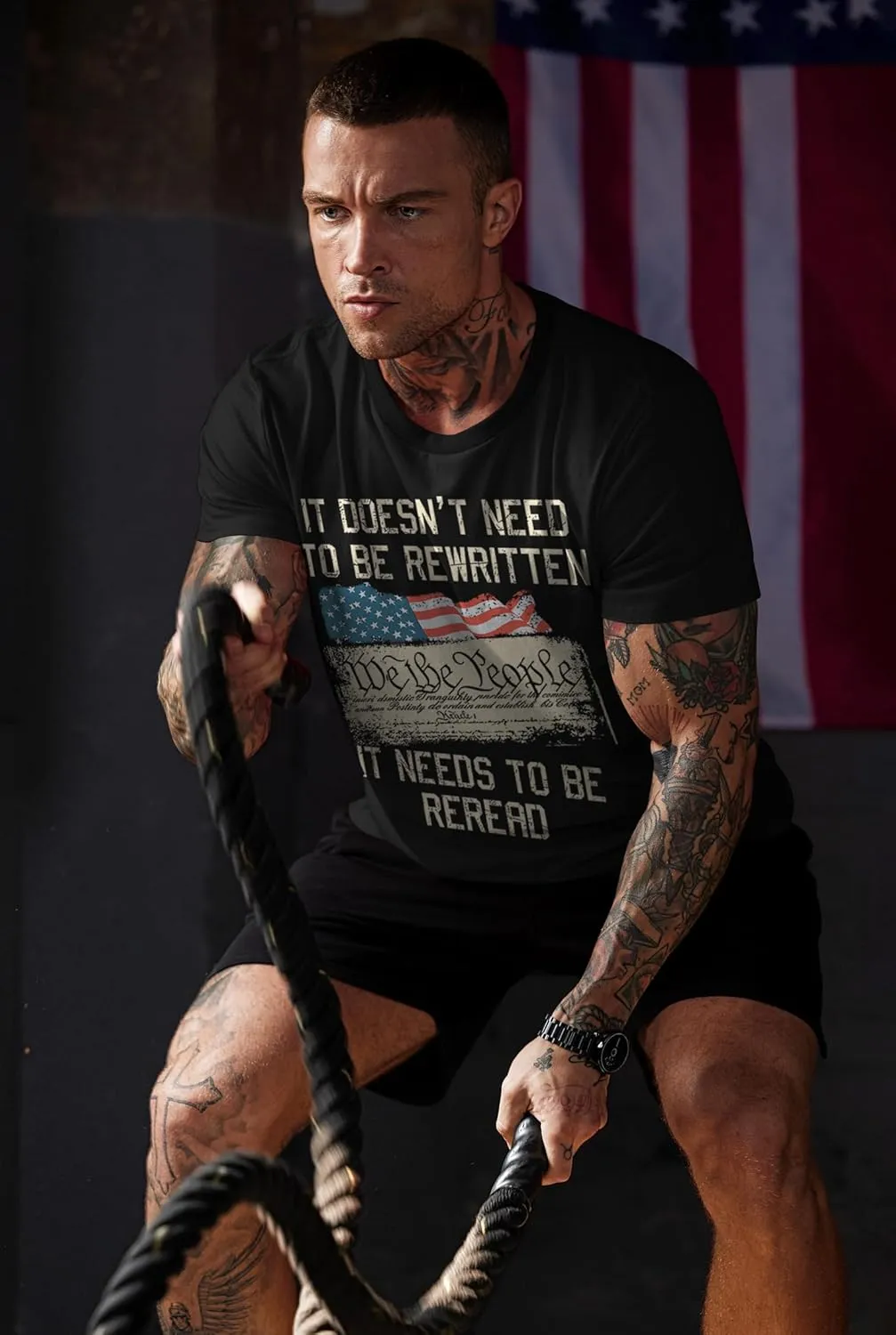 Mainfini Men's 4th of July T-Shirt American Flag 1776 Short Sleeve Tshirt (S-3XL)