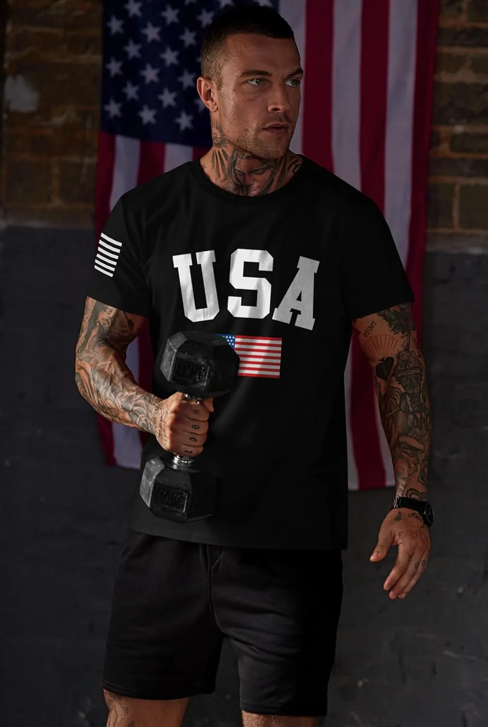 Mainfini Men's 4th of July T-Shirt American Flag 1776 Short Sleeve Tshirt (S-3XL)