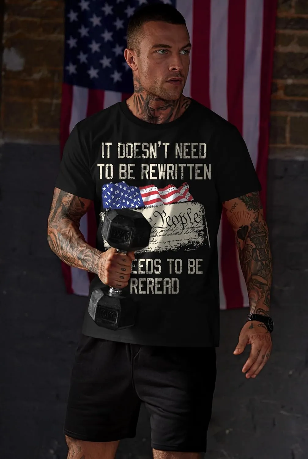 Mainfini Men's 4th of July T-Shirt American Flag 1776 Short Sleeve Tshirt (S-3XL)